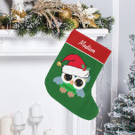 Grande Chaussette De Noël Chouette de Noël sur mesure<br><div class="desc">Ce joli stock personnalisé de Noël de hibou présente un bel oiseau avec de mignons yeux Kawaii sur le vert et le rouge des vacances.</div>