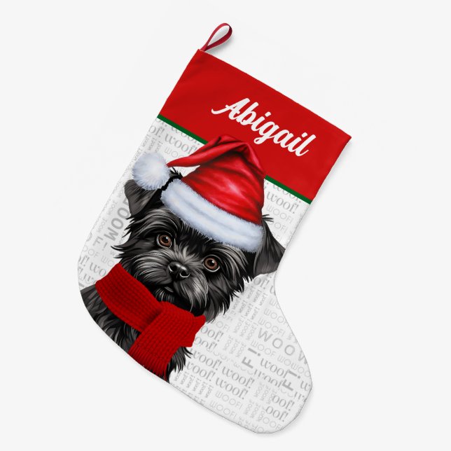 Grande Chaussette De Noël Christmas Affenpinscher Nom du chien Woof Arrière  (Devant (Accrochage))