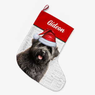 Grande Chaussette De Noël Christmas Bouvier Dog avec le nom Woof Arrière - p