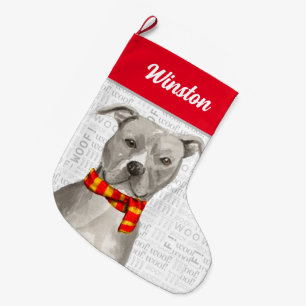 Grande Chaussette De Noël Christmas Grey Pit with Dog's Name