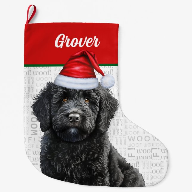 Grande Chaussette De Noël Christmas Labradoodle avec le nom Woof Arrière - p (Devant)