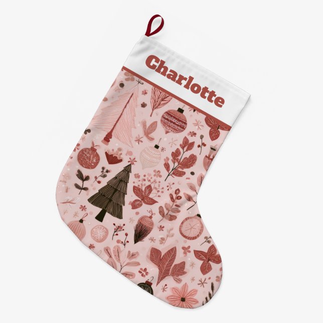 Grande Chaussette De Noël Christmas Pattern Photo | Pink Christmas Stocking (Devant (Accrochage))
