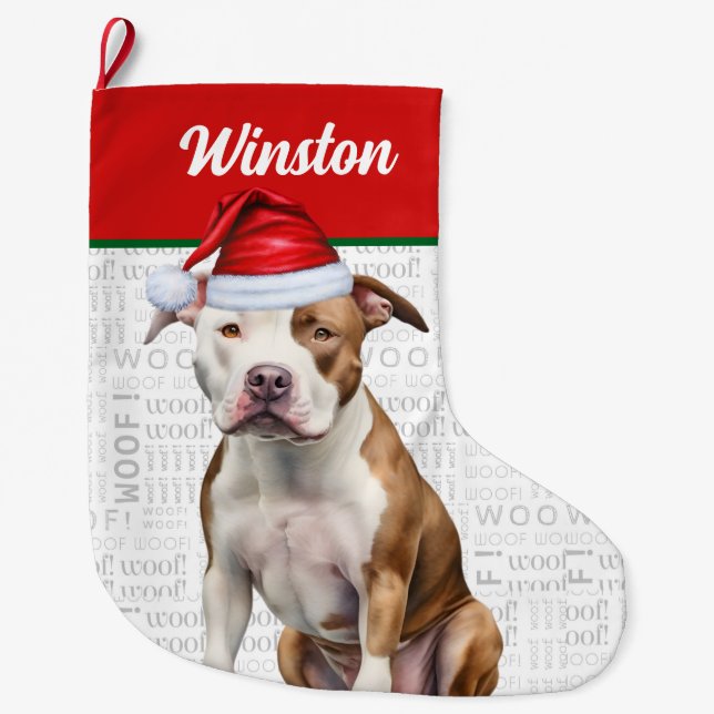Grande Chaussette De Noël Christmas Staffordshire Nom Woof Arrière - plan (Devant)