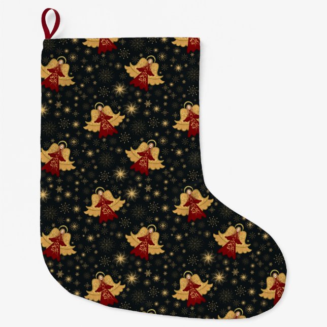 Grande Chaussette De Noël Christmas stocking - Angels & Starry Snowflakes  (Devant)