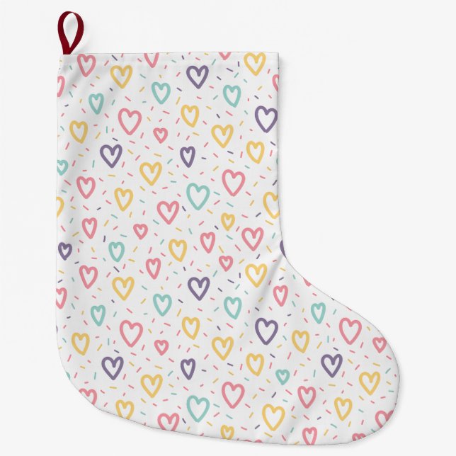 Grande Chaussette De Noël Christmas Stocking, Colorful Hearts Love (Devant)