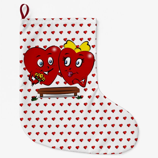 Grande Chaussette De Noël Christmas Stocking, Couple Red Hearts Love (Devant)