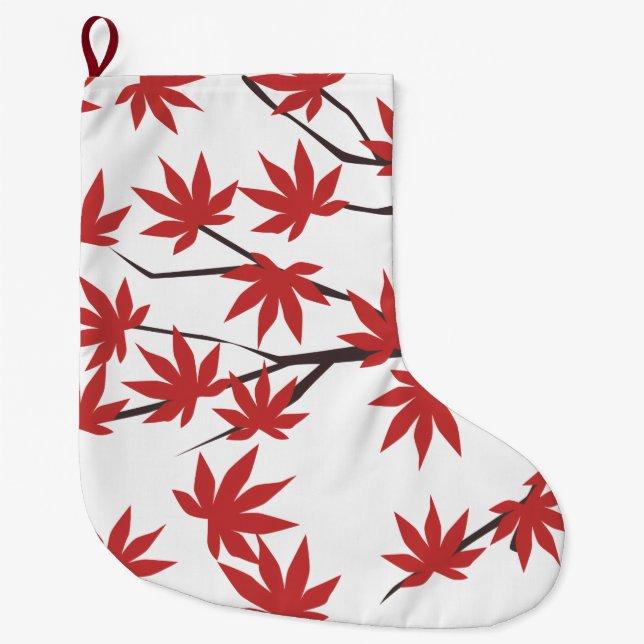 Grande Chaussette De Noël Christmas Stocking, Red Leaves  (Devant)