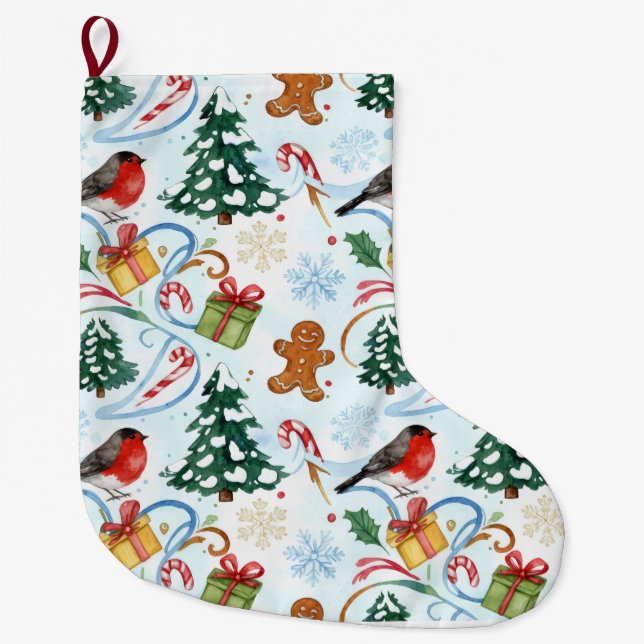 Grande Chaussette De Noël Christmas watercolor pattern  (Devant)