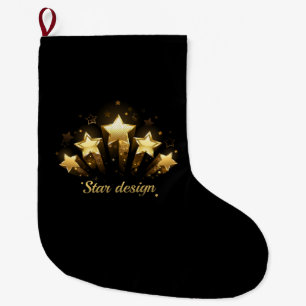 Grande Chaussette De Noël Cinq étoiles dorées sur fond noir