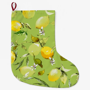 Grande Chaussette De Noël citrons aquarelle 23