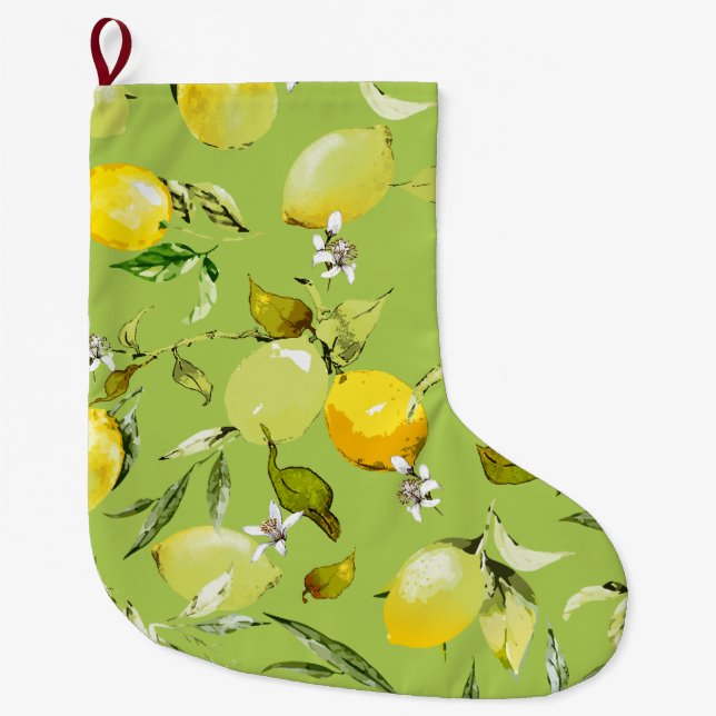 Grande Chaussette De Noël citrons aquarelle 23 (Devant)