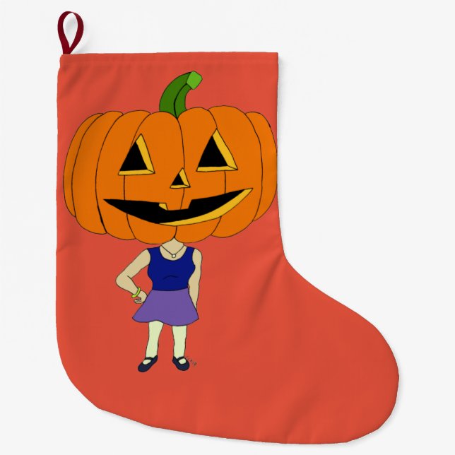 Grande Chaussette De Noël citrouille chef chibi fille (Devant)