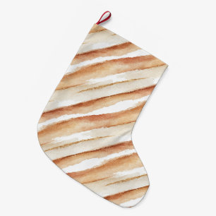 Grande Chaussette De Noël Citrouille Lait de Pêche aux Rayures de Noël