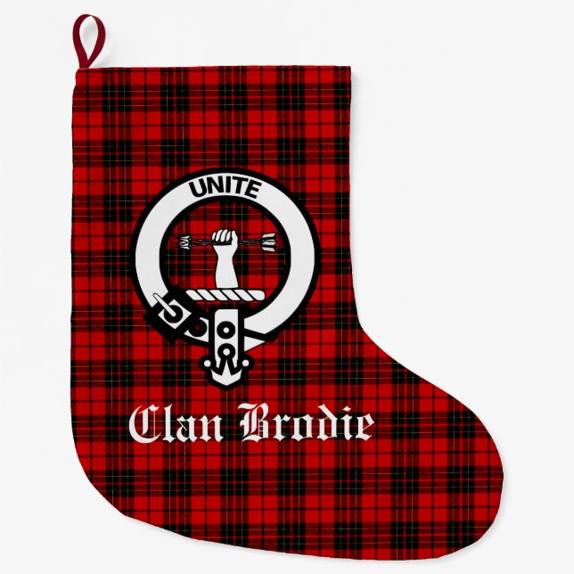 Grande Chaussette De Noël Clan Brodie Crest & Tartan personnalisable (Devant)