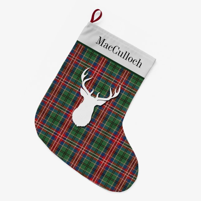 Grande Chaussette De Noël Clan MacCulloch Tartan Vert Rouge Plaid (Devant (Accrochage))