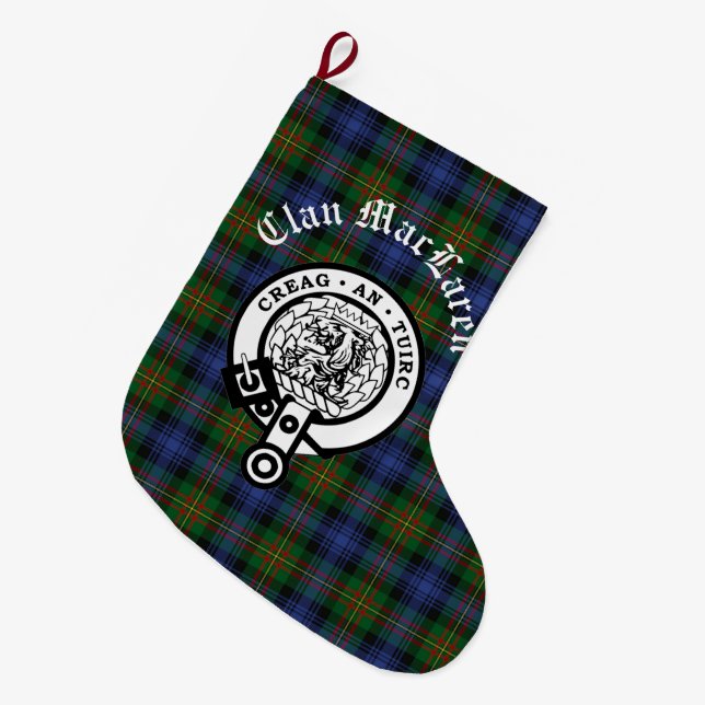 Grande Chaussette De Noël Clan MacLaren Crest Badge & Tartan personnalisable (Devant (Accrochage))