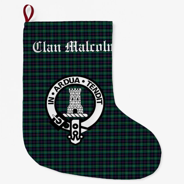 Grande Chaussette De Noël Clan Malcolm Tartan et Crest (Devant)