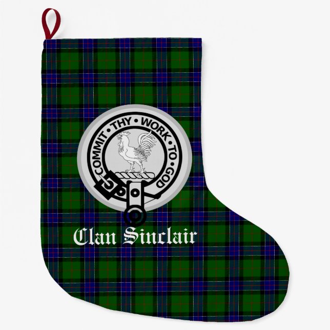 Grande Chaussette De Noël Clan Sinclair Crest Badge & Tartan personnalisable (Devant)