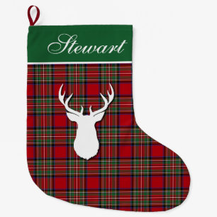 Grande Chaussette De Noël Clan Stewart personnalisé Tartan Deer Plaid