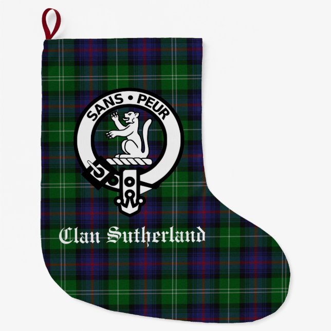 Grande Chaussette De Noël Clan Sutherland Crest & Tartan personnalisable (Devant)