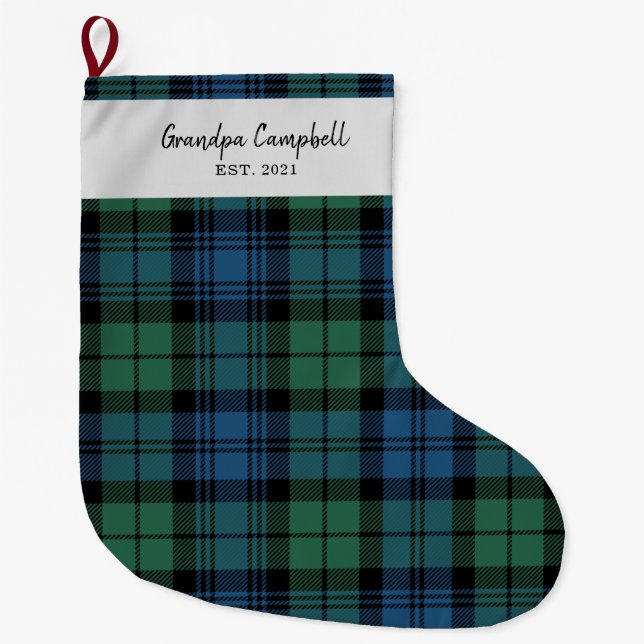 Grande Chaussette De Noël Clan Tartan personnalisé Campbell Plaid Grandpa (Devant)