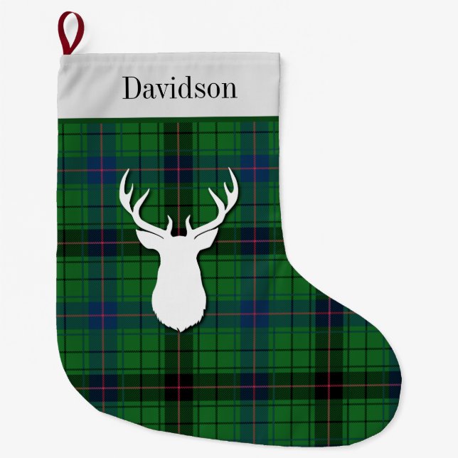 Grande Chaussette De Noël Clan Tartan personnalisé Davidson Green Plaid (Devant)