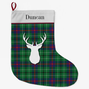 Grande Chaussette De Noël Clan Tartan personnalisé Duncan vert pourpre