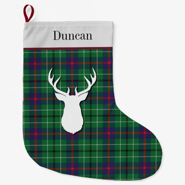 Grande Chaussette De Noël Clan Tartan personnalisé Duncan vert pourpre (Devant)