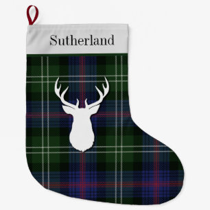 Grande Chaussette De Noël Clan Tartan personnalisé Sutherland vert pourpre