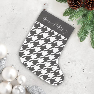 Grande Chaussette De Noël Classic moderne noir et blanc Houndstooth