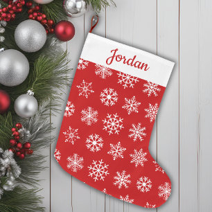 Grande Chaussette De Noël Classic Red & White Snowflake Motif Personnalisé