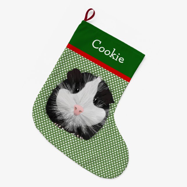 Grande Chaussette De Noël Cochon De Guinée Noir Et Blanc Personnalisé (Devant (Accrochage))