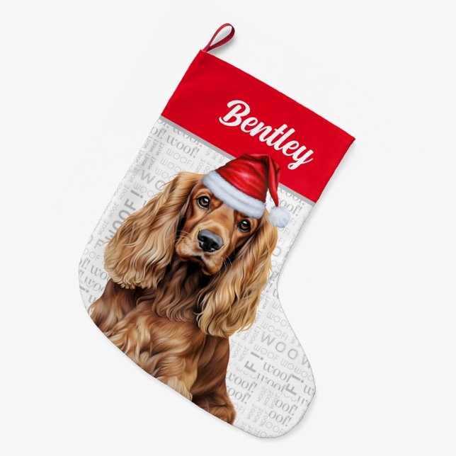 Grande Chaussette De Noël Cocker Spaniel de Noël avec le nom du chien (Devant (Accrochage))