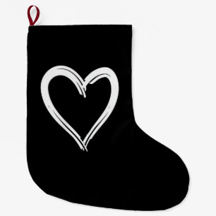 Grande Chaussette De Noël Cœur blanc design drôle et mignon pour hommes et f