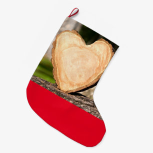 Grande Chaussette De Noël coeur en bois grand stock de noël