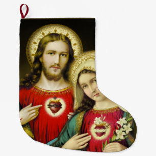 Grande Chaussette De Noël Coeur impeccable sacré Mary de Jésus