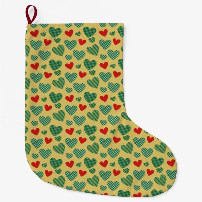 Grande Chaussette De Noël Coeurs remplis de motif (Devant)