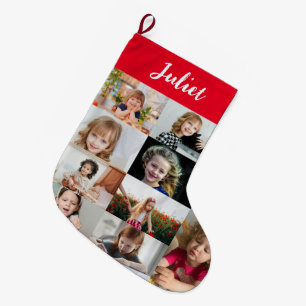 Grande Chaussette De Noël Collage personnalisé avec le nom et la photo de l'