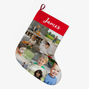 Grande Chaussette De Noël Collage personnalisé avec le nom et la photo des e