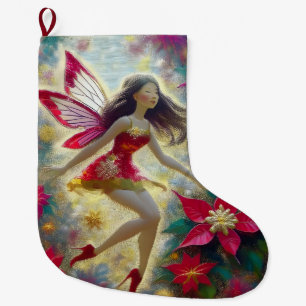 Grande Chaussette De Noël Collection de fées de Noël - Cheveux brun foncé