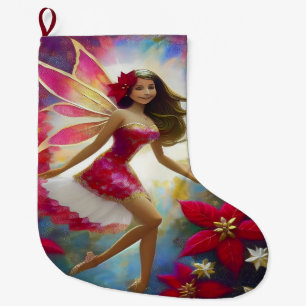 Grande Chaussette De Noël Collection Fée de Noël - Cheveux Brun Clair
