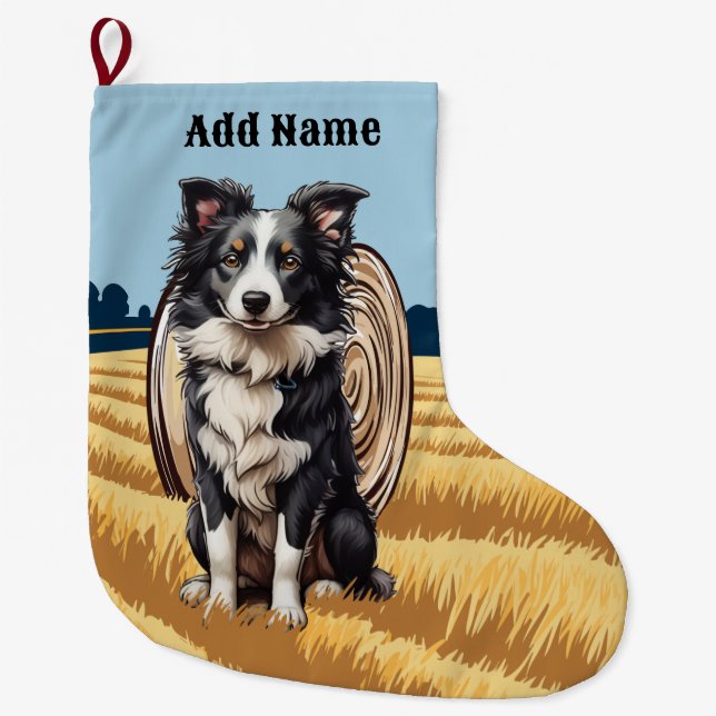 Grande Chaussette De Noël Collie frontalier à la ferme (Devant)