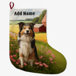 Grande Chaussette De Noël Collie standard à la ferme