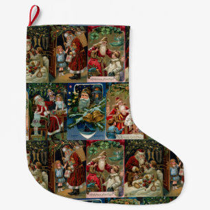 Grande Chaussette De Noël Colorant Vintage père Noël Collage