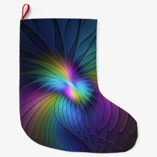 Grande Chaussette De Noël Coloré Avec Bleu Moderne Art Fractal Abstrait