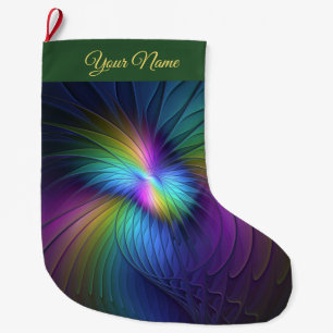 Grande Chaussette De Noël Colorful W. Blue Moderne Abstrait Fractal Art Nom