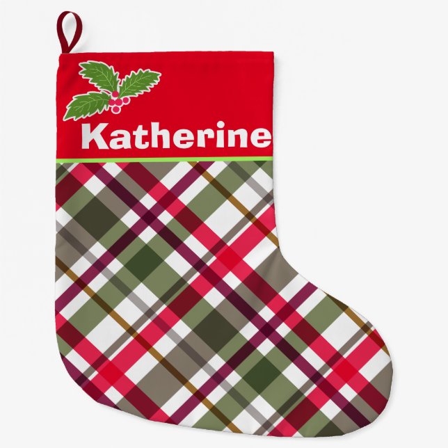 Grande Chaussette De Noël Coloris de Noël Plaid Stocker (Devant)