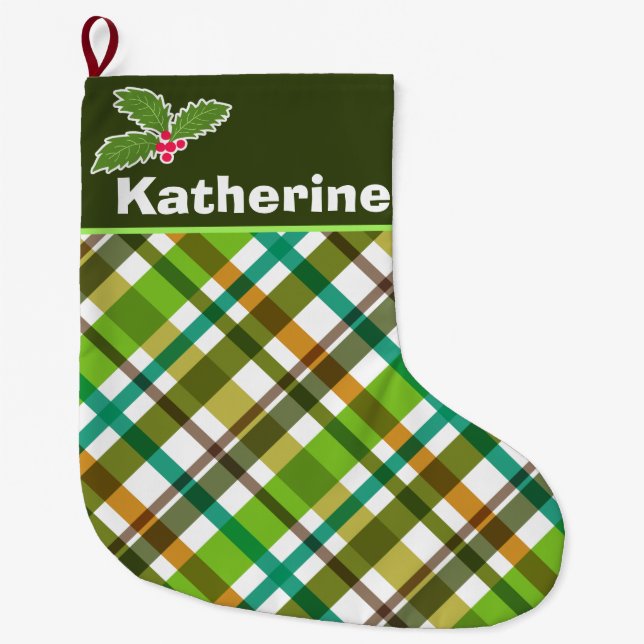 Grande Chaussette De Noël Coloris de Noël Plaid Stocker (Devant)