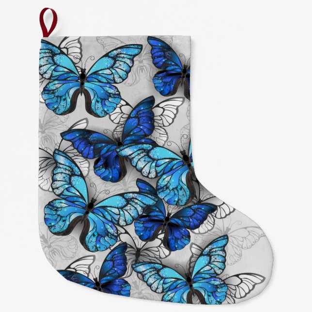 Grande Chaussette De Noël Composition des White and Blue Butterflies (Devant)