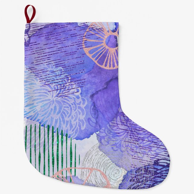 Grande Chaussette De Noël Conception abstraite violette (Devant)